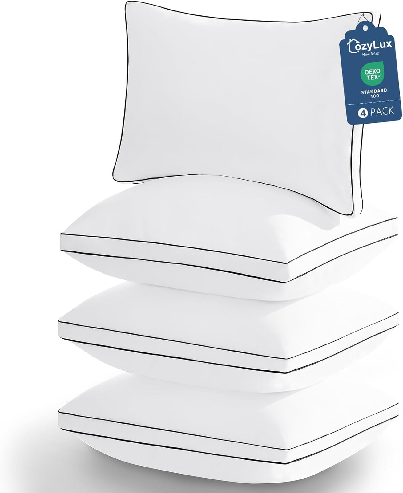 Queen Size Pillow Set of 4, Supportive Down Alternative Bed Pillows for Sleeping