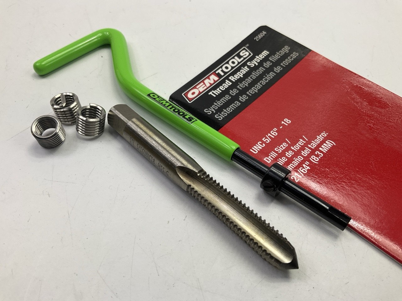 OEM Tools 25604 5/16" Thread Repair System, 3 SAE Threaded Metal Inserts