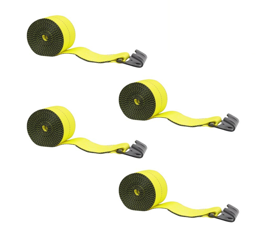 (4 Pack) 4" x 30' Winch Strap w/ Flat Hook Webbing (Reflective Yellow)  5400 #