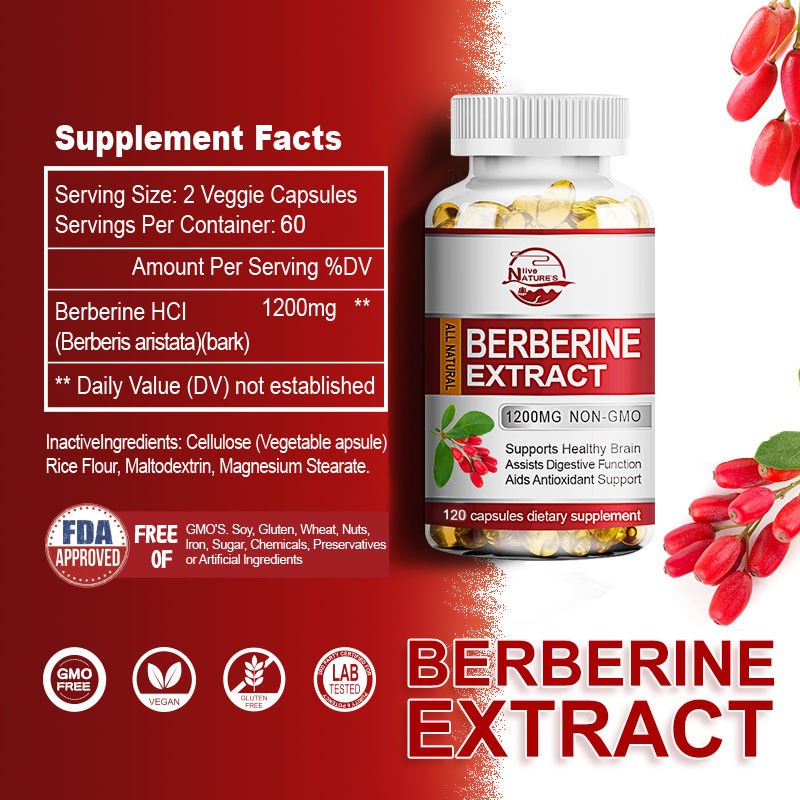 120 Capsules Premium Berberine HCL 1200mg High Potency Blood Sugar Support US