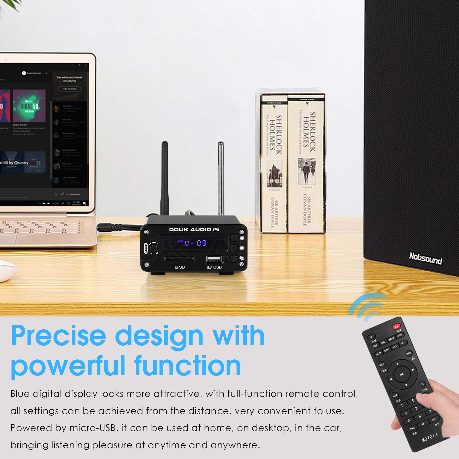 Bluetooth 5.0 Audio Receiver Wireless Adapter with USB SD Music Player FM Radio