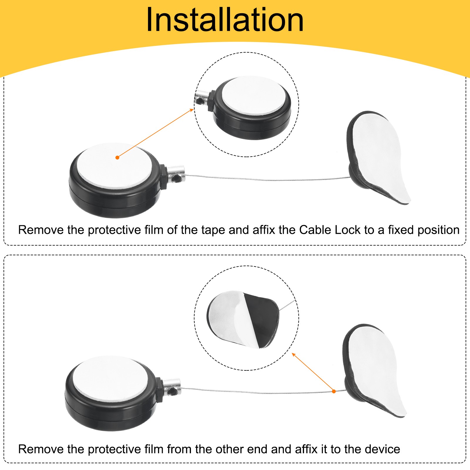 1.8ft Retractable Cable Security Lock with Arc Patch Wrench, Black