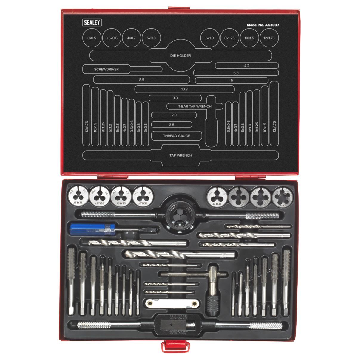 Sealey AK3037 Tap & Die Set 37pc Split Dies - Metric