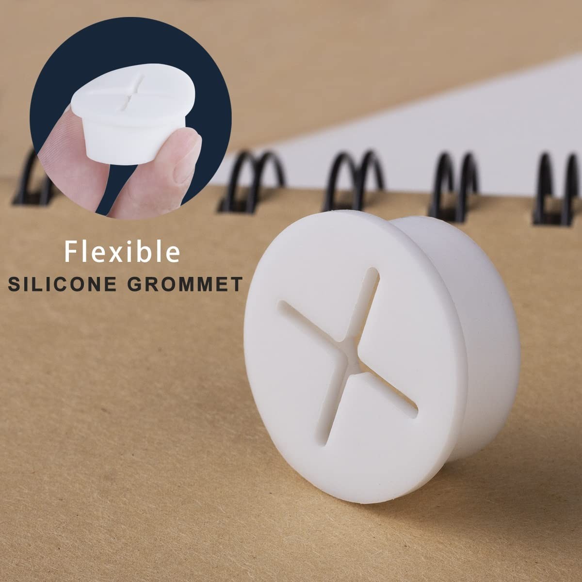 Elegant 2 Pack White Silicone Cable Grommets - Dust-Resistant & Flexible Design