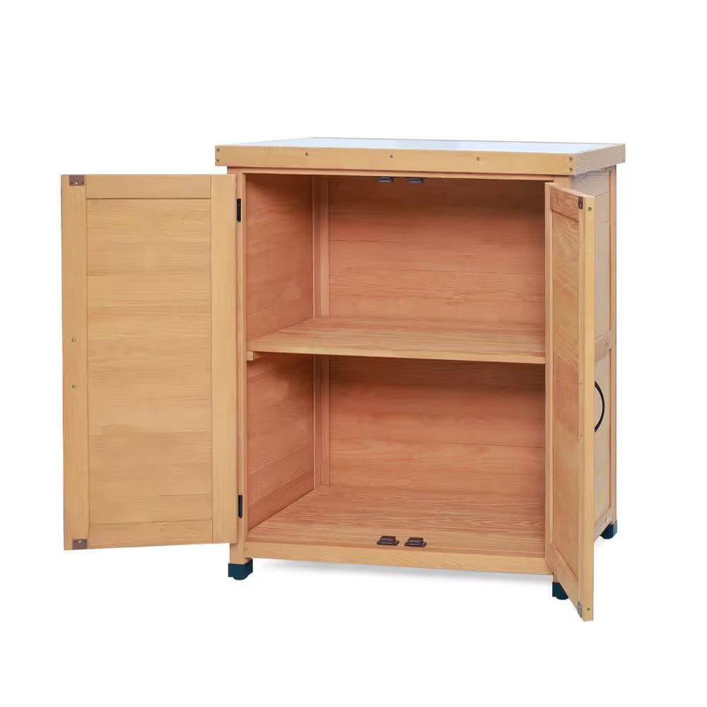 31.5 In. W X 36 In. H Light Brown Outdoor Potting Bench with Storage Cabinet and