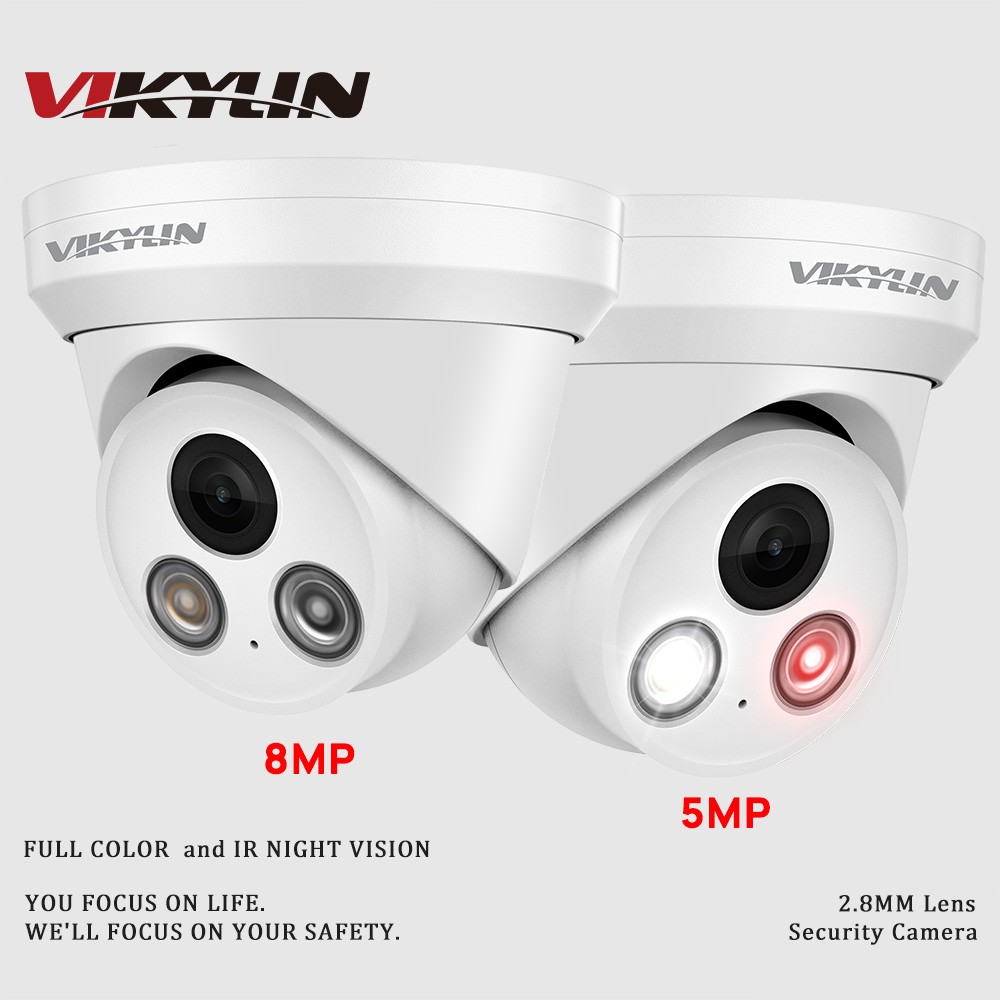 VIKYLIN 5MP 8MP Dual Light Turret IP Camera Full Color IR Switch MIC 4K IP67 POE