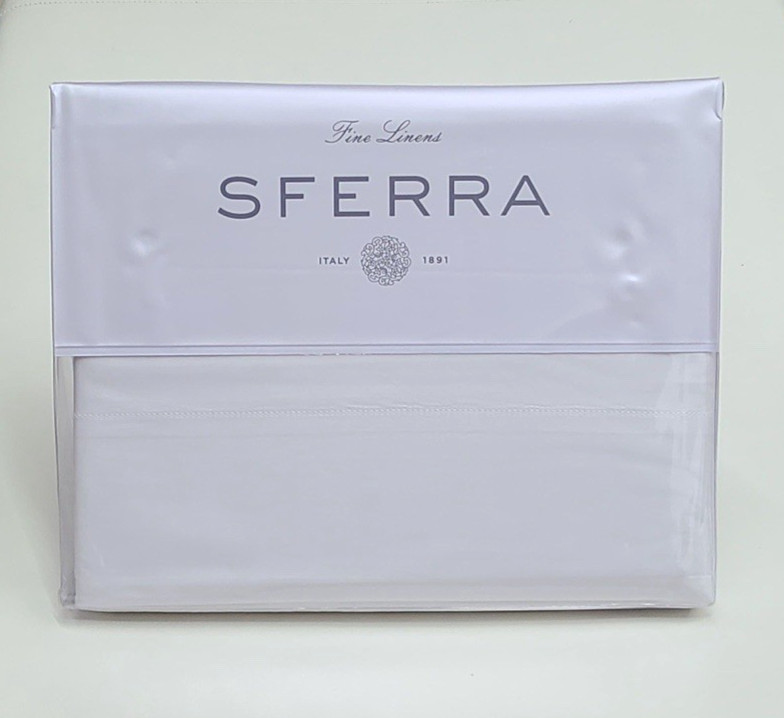 Sferra Leonardo King Sheet Set White Cotton Percale