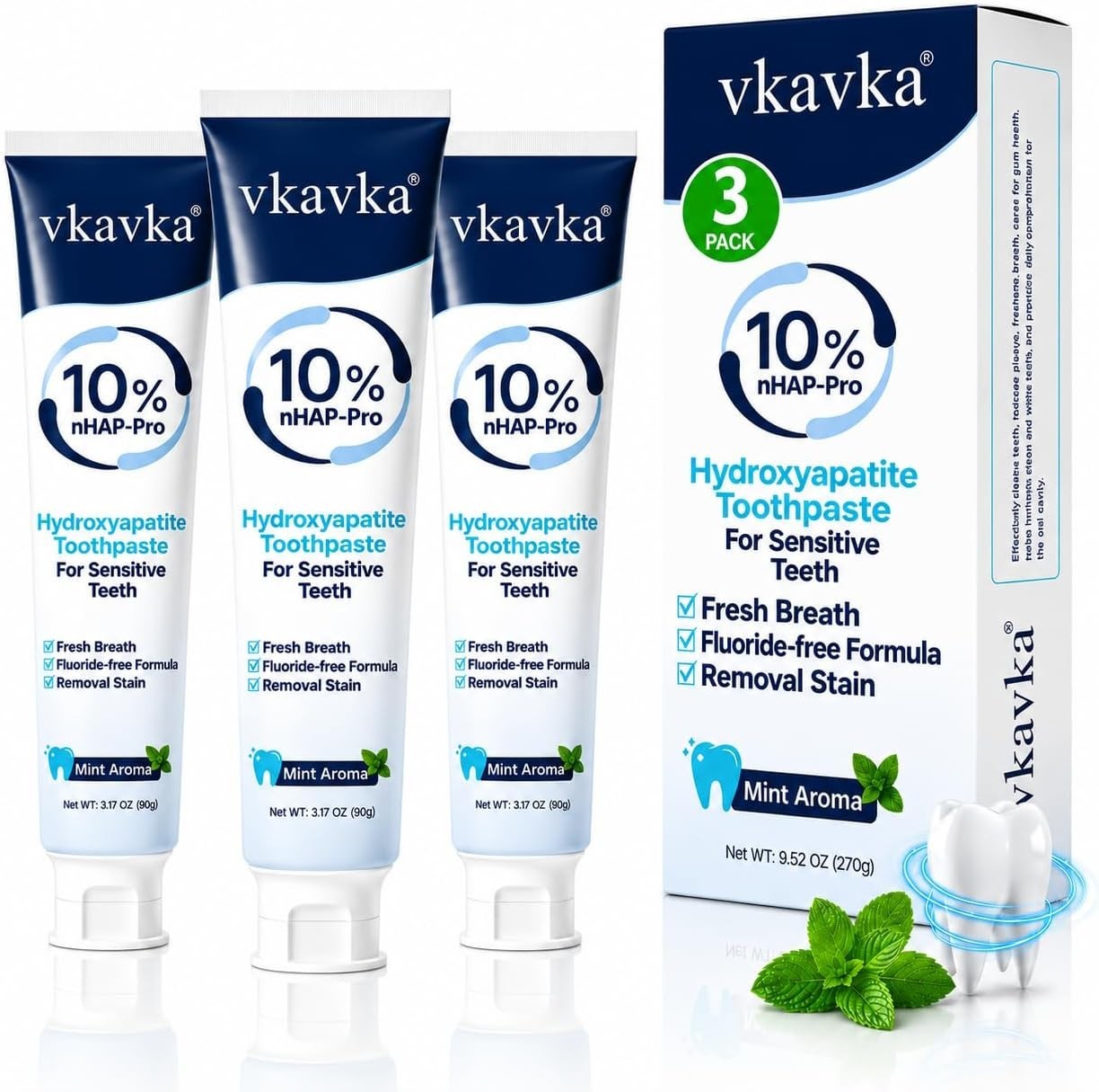 3 Pasta Dental Con 10% Nano Hidroxiapatita Sin Flúor Blanqueadora De Dientes #1