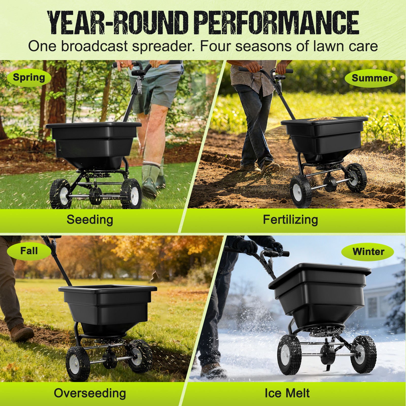 100LB Walk Behind Push Broadcast Spreader Capacity 0-9.10ft Spreading Width USA