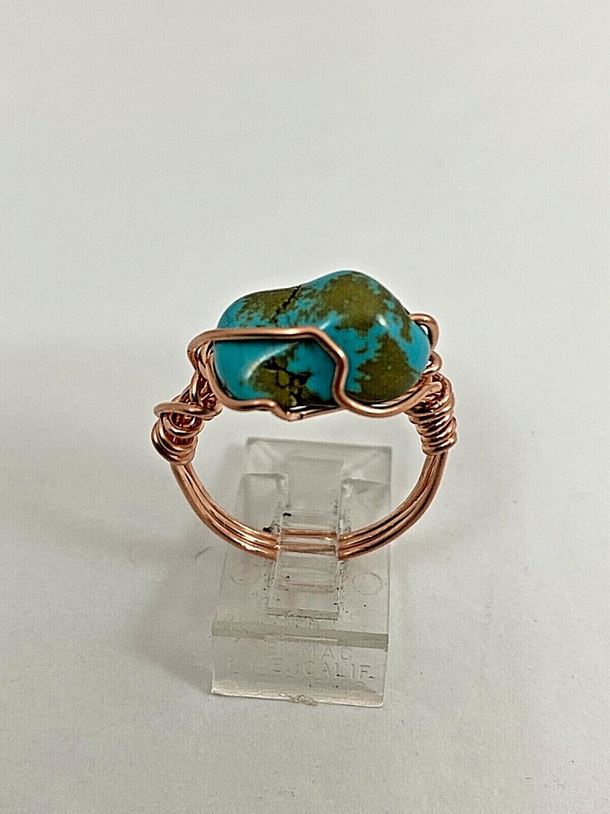 Handmade ~ Copper Wire Wrap ~ Turquoise Ring Size 7 1/2 #65