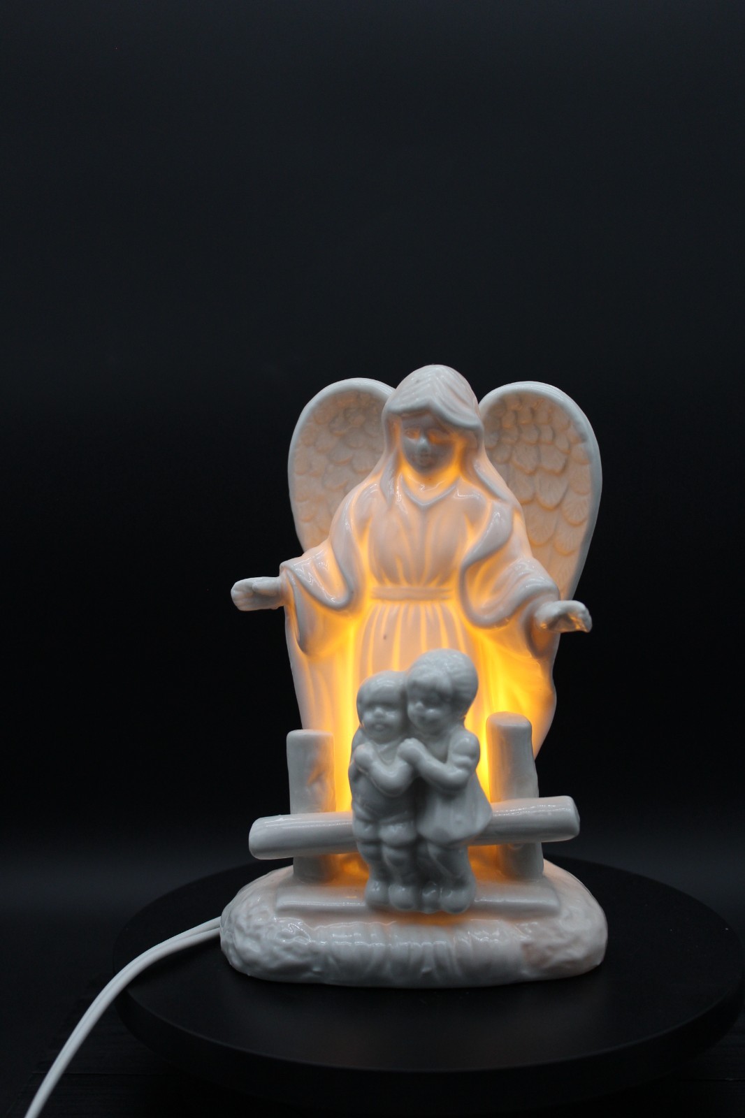 White Ceramic Guardian Angel Children Night Light Lamp 5.7" Works