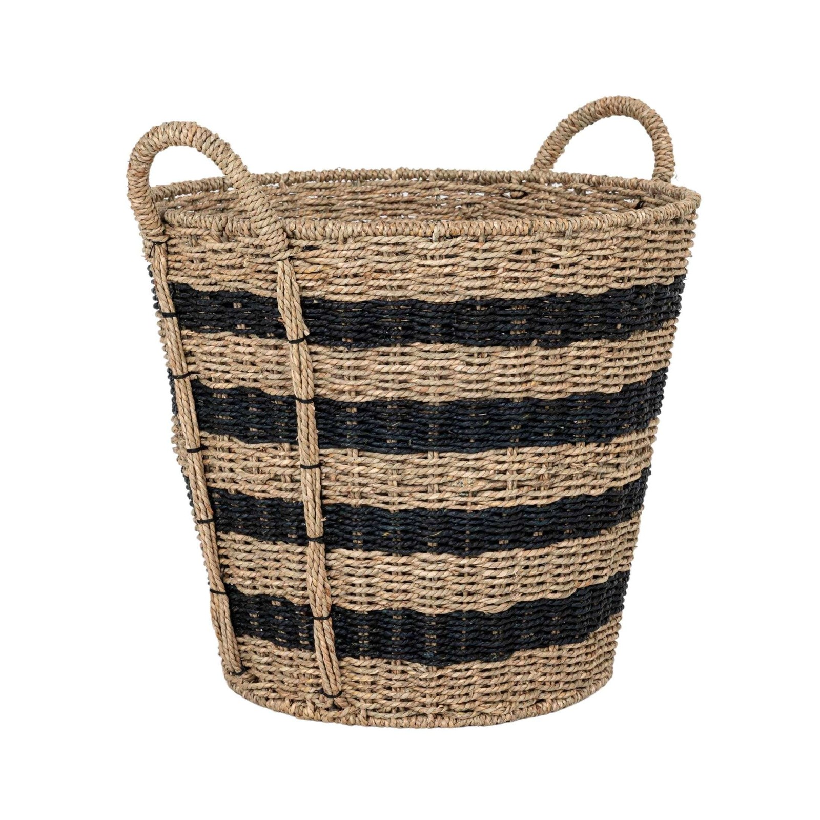 Oversized Striped Seagrass Storage Basket with Handles