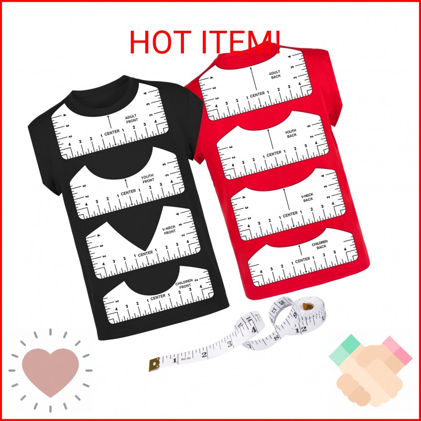 9Pcs Tshirt-Ruler Guide to Center Vinyl, Transparent V-Neck/Round PVC Ruler for