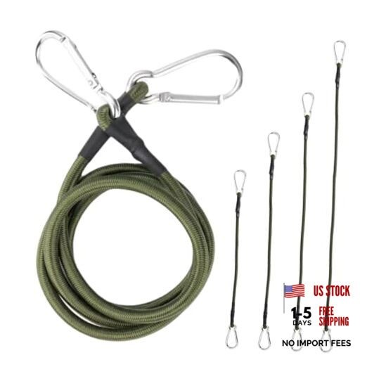 Elastic rope with hooks, dark green with carabiner clips, available in lengths