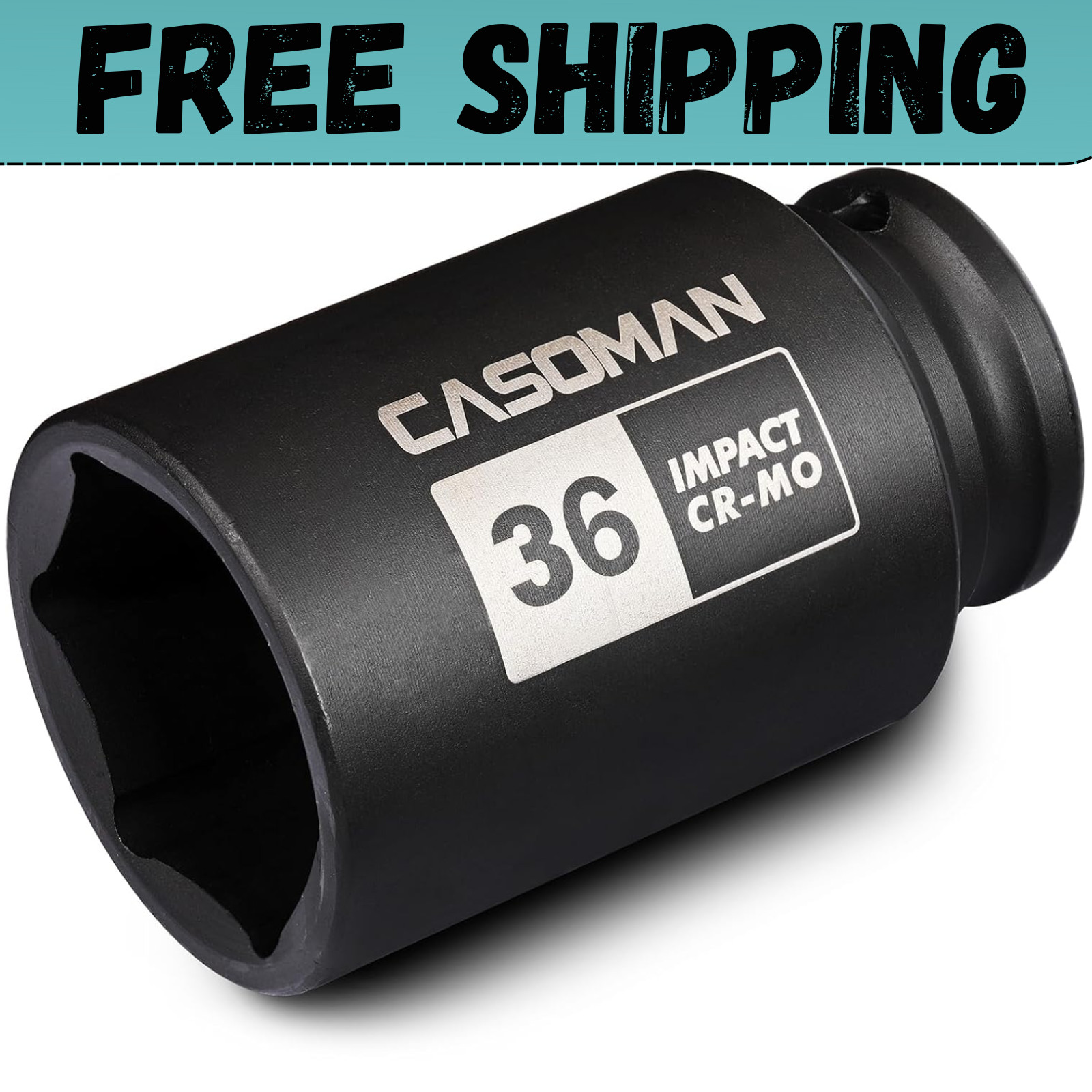 1/2" Drive X 36 Mm Deep 6 PT Impact Socket, CR-MO, Drive 6 Point Axle Nut Socket