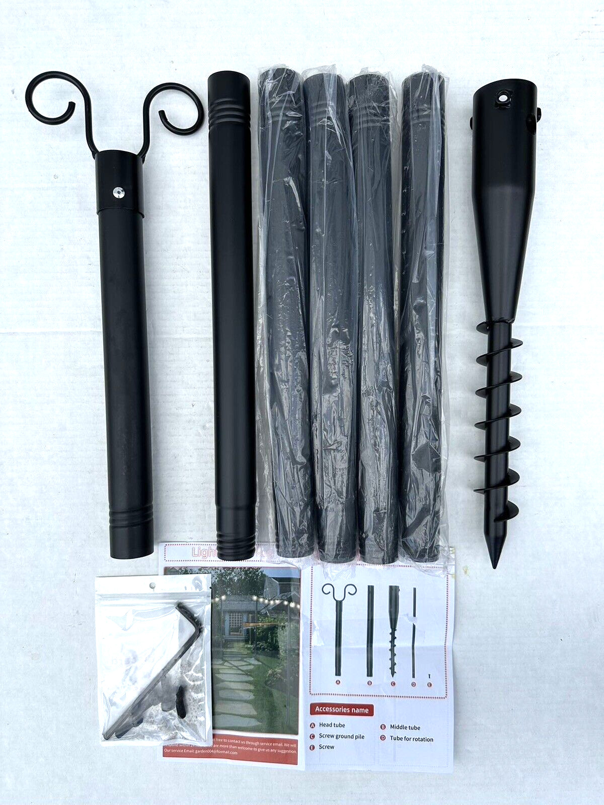 String Light Pole Metal Extends to 10 Feet Yard Mount Grass/Dirt 1 Pack