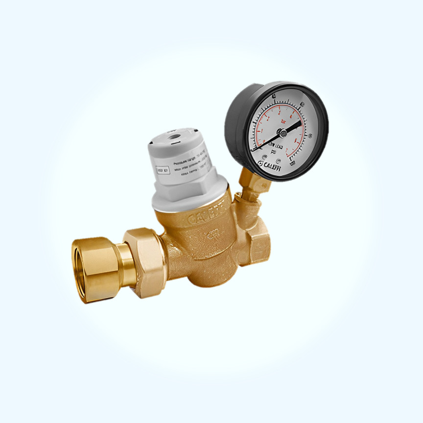 CALEFFI3/4" FNPT Union x FNPT PresCal Compact Pressure Reducing Valve with Gauge