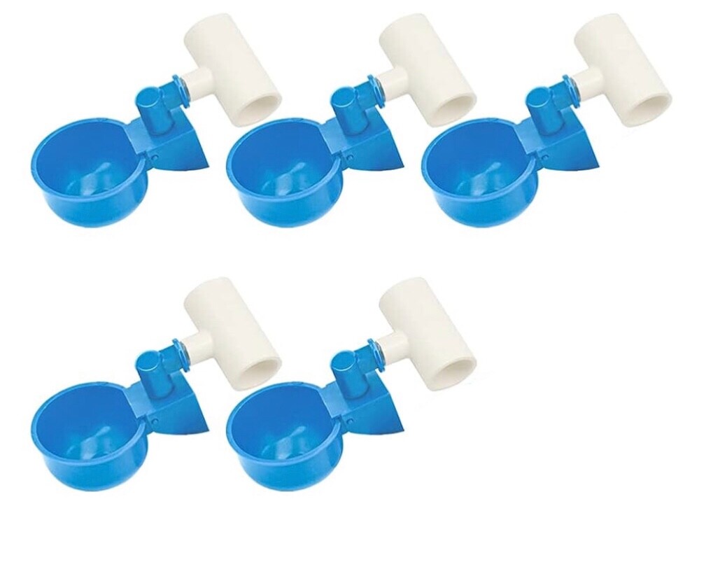 🐥5 Chicken Auto Fill Watering Cups & Tees Poultry Drinker Waterer Duck Quail 🐔