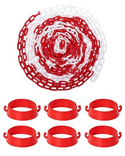 32ft Plastic Traffic Chain Barrier with 6 Traffic Cone Connectors
