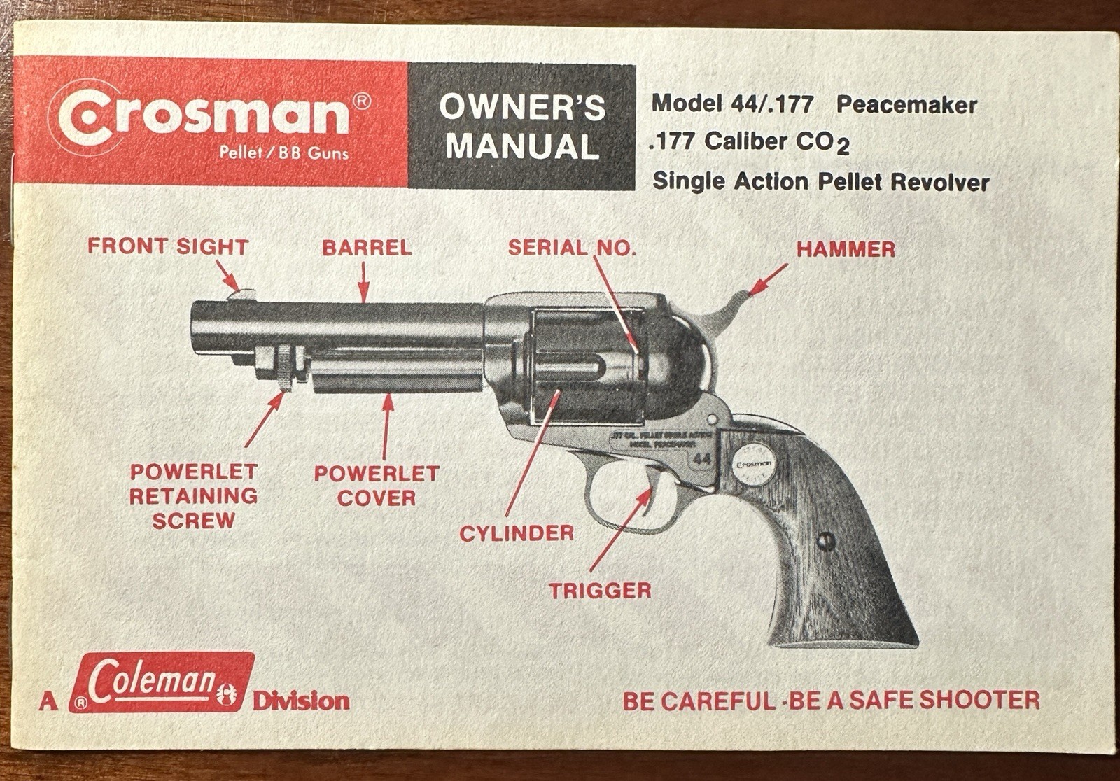 Crosman Original/Authentic PEACEMAKER 44/.177 Revolver Owner's Manual - Rare