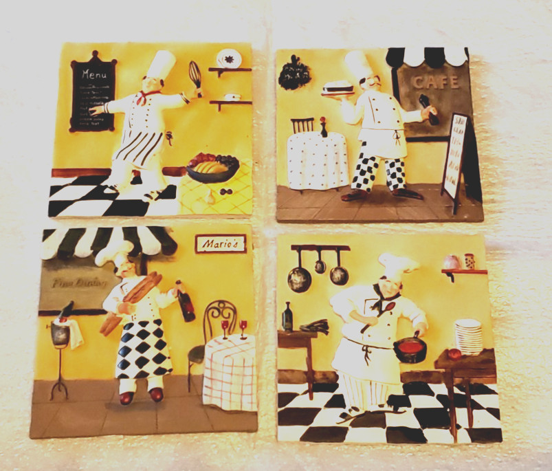 Set of 4  Ceramic Wall CHEF Tiles 3D 5x5