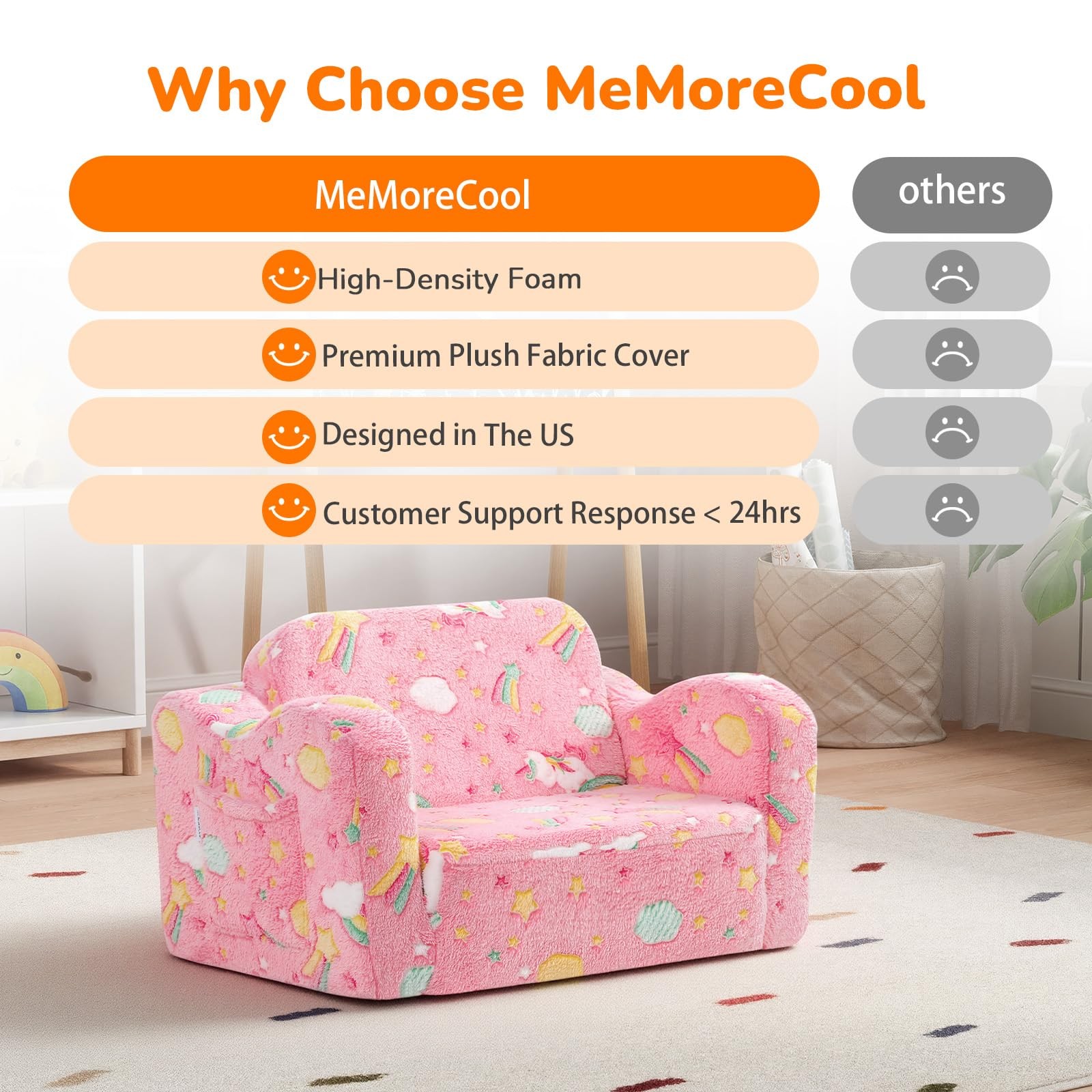 Folding Toddler Chair, Soft Plush Fold Out Kids Couch Sofa Glow in The Dark, Com