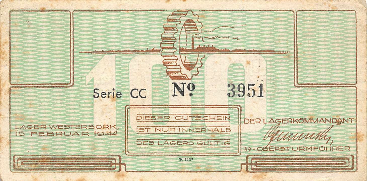 Netherlands 100 Cents  Westerbork Concentration Camp  WWII 15.2.1944  Series CC