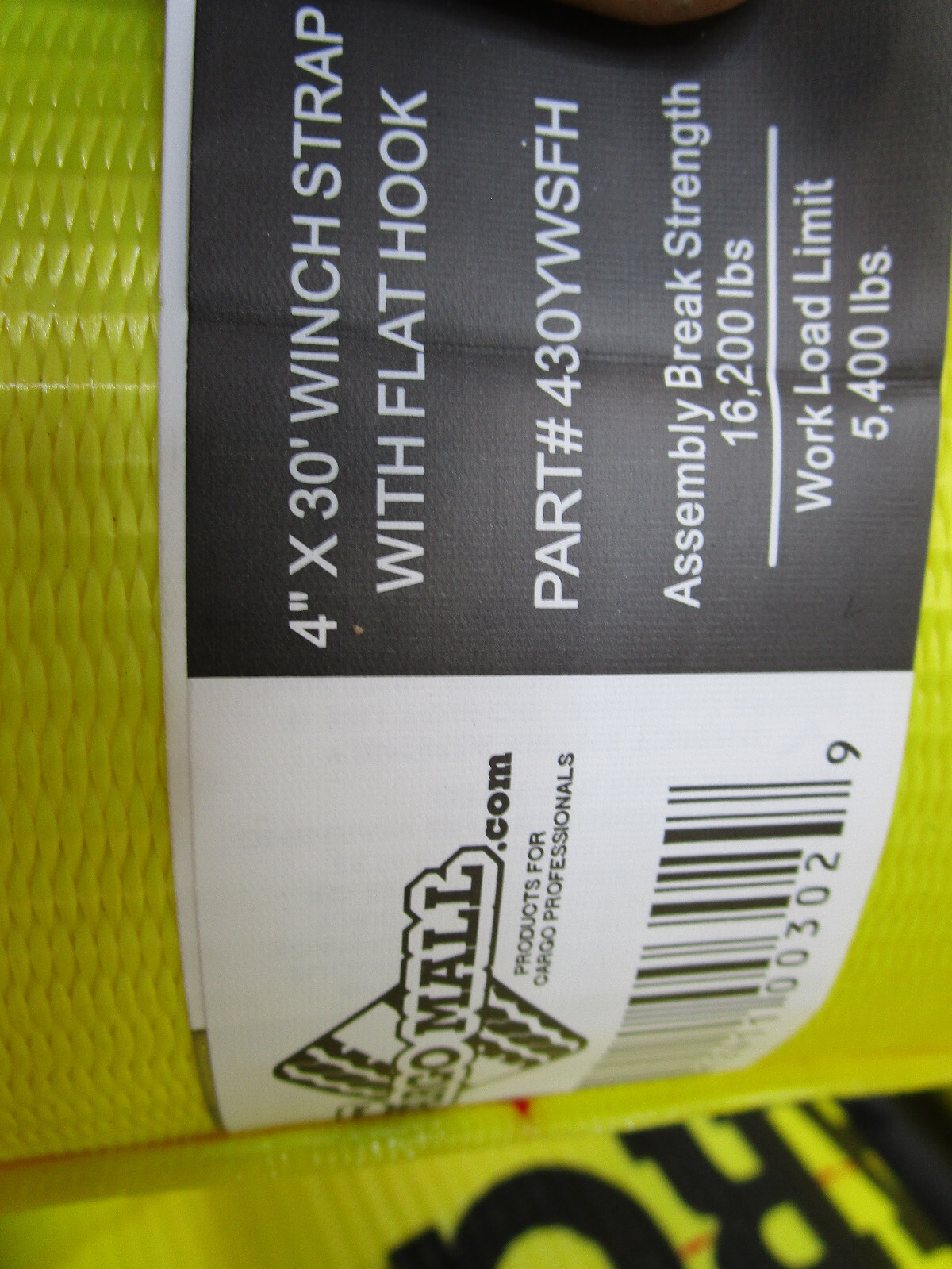 10 NEW DC Cargo Mall, 4" x 30' Winch Strap With Flat Hook, Park # 430YWSFH