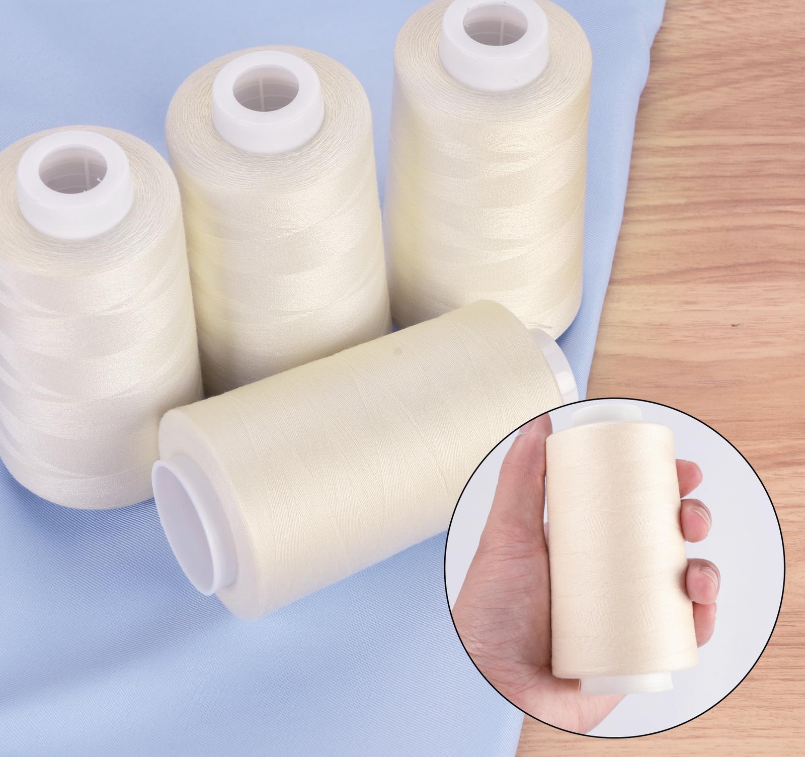 Light Beige Thread 4 Pack All Purpose Polyester Sewing 3000 Yards Each