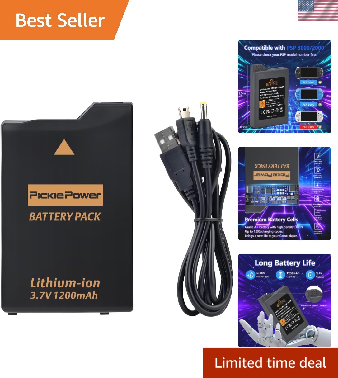 Brand New PSP Battery & Charger Cable for PSP 2000/3000