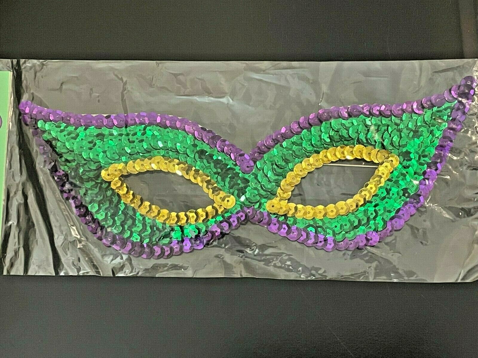Vtg Old America Store Sequin Mardi Gras Mask Purple Green Gold Carnival NOS