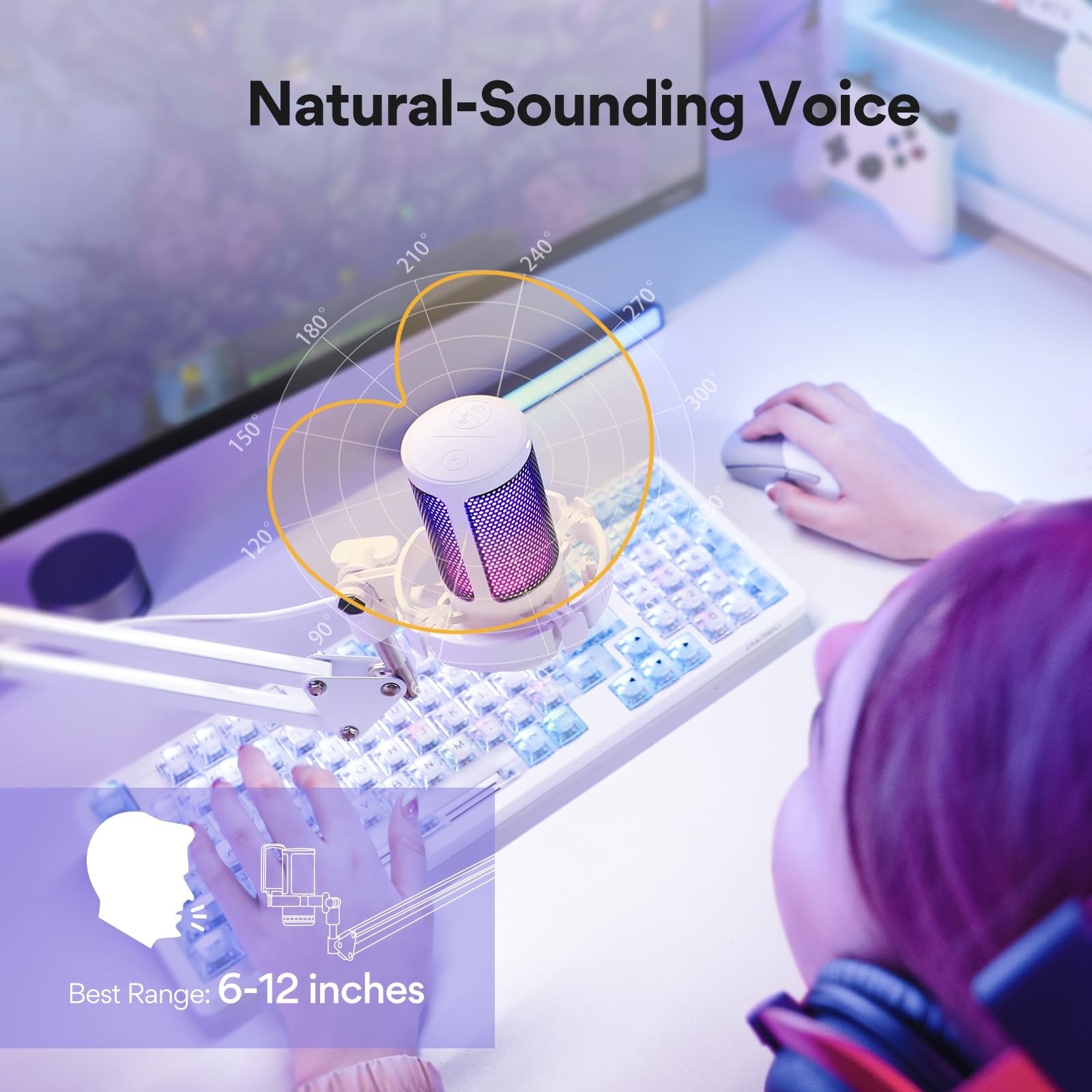 USB Gaming Microphone with Noise Cancellation, Computer PC Mic with Boom Arm,...