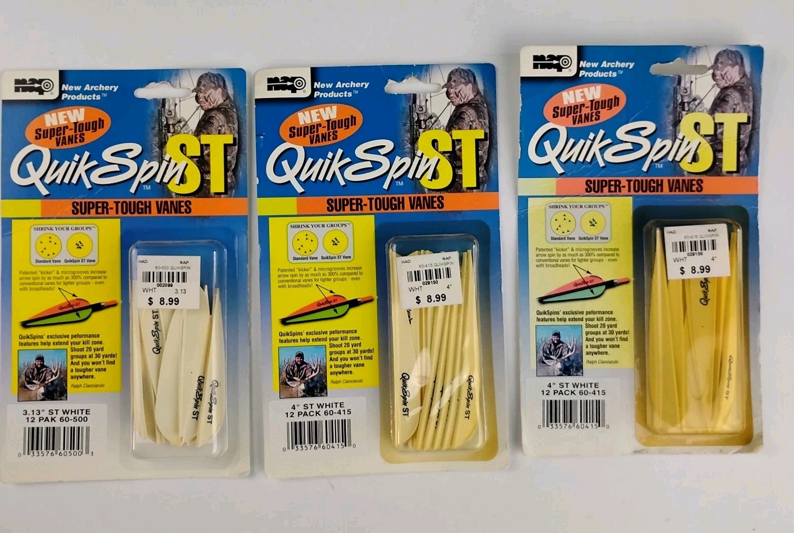 NAP QuikSpin ST Arrow Vanes 4" & 3.13" White 36 Pack Archery Fletching Hunting