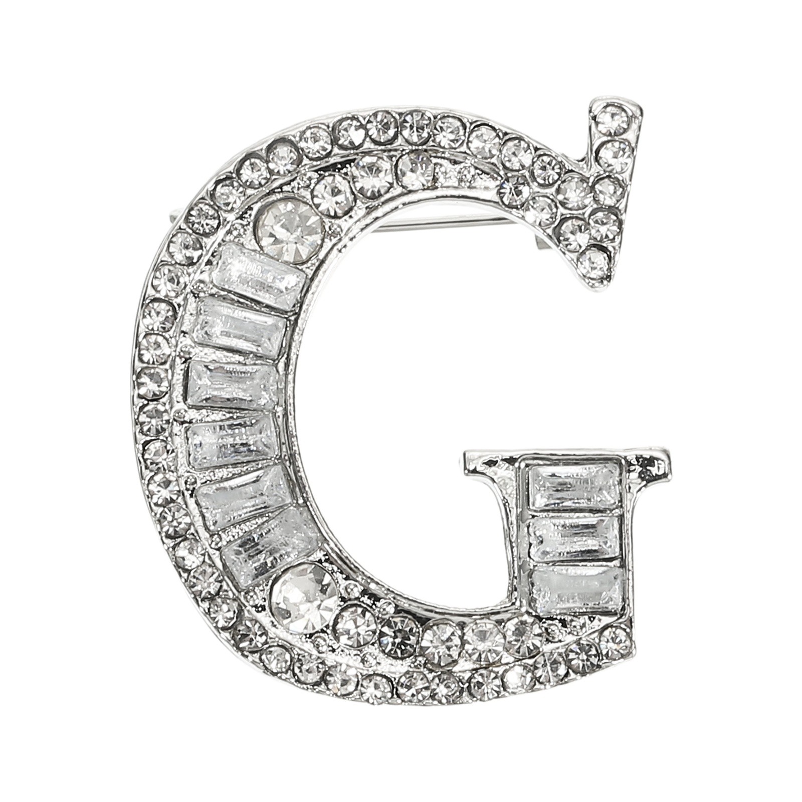 Letters Brooch Pins, Letter G Initial Rhinestone Brooch, Silver