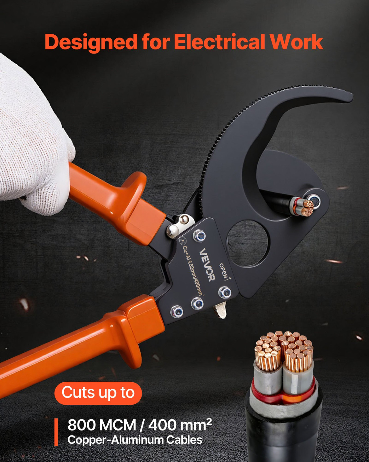 Ratcheting Cable Cutter 800 MCM Heavy Duty Copper Aluminum Wire Cable Cutter