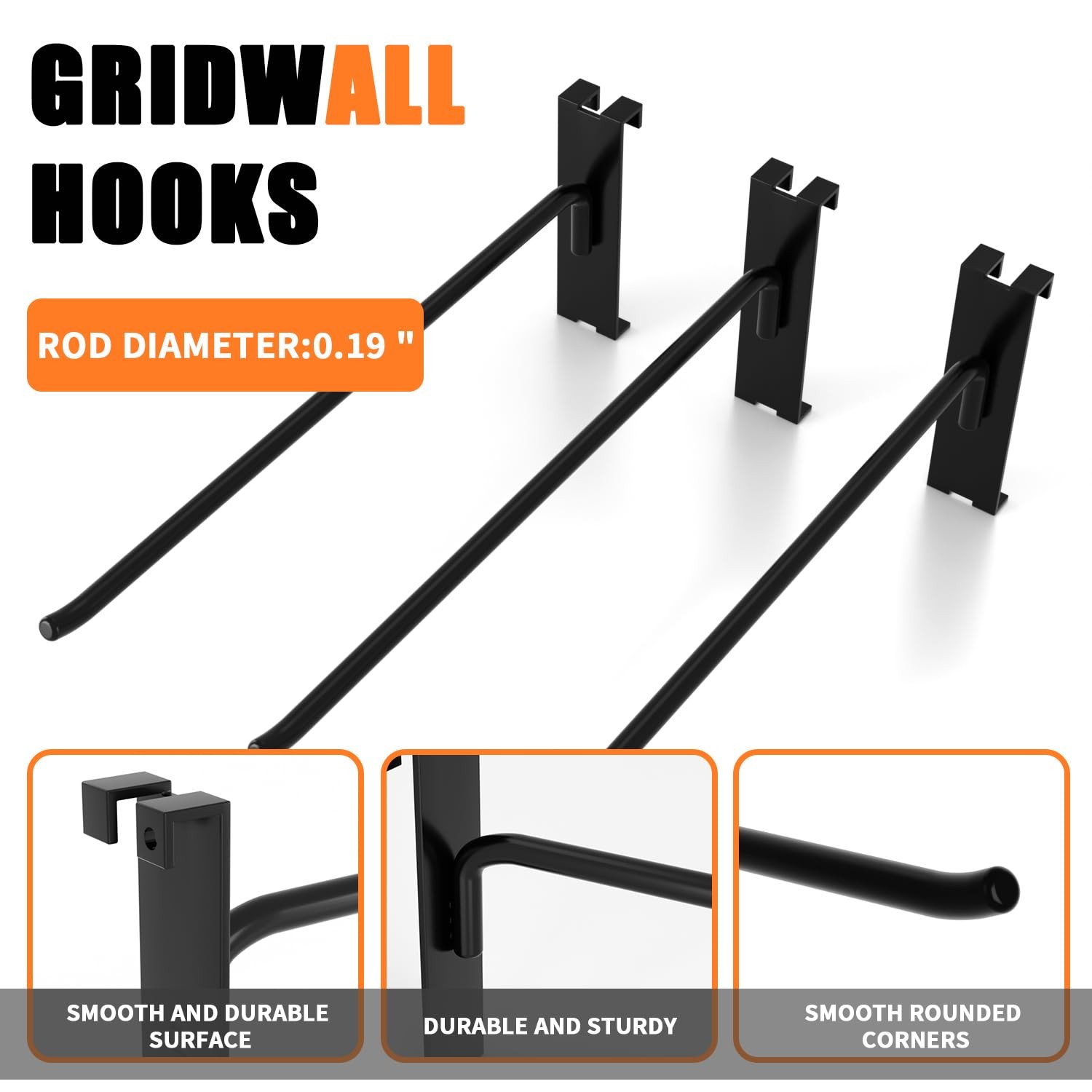 6 Inch Gridwall Hooks Black Display For Grid Wall Panel Retail Store 25 PCS