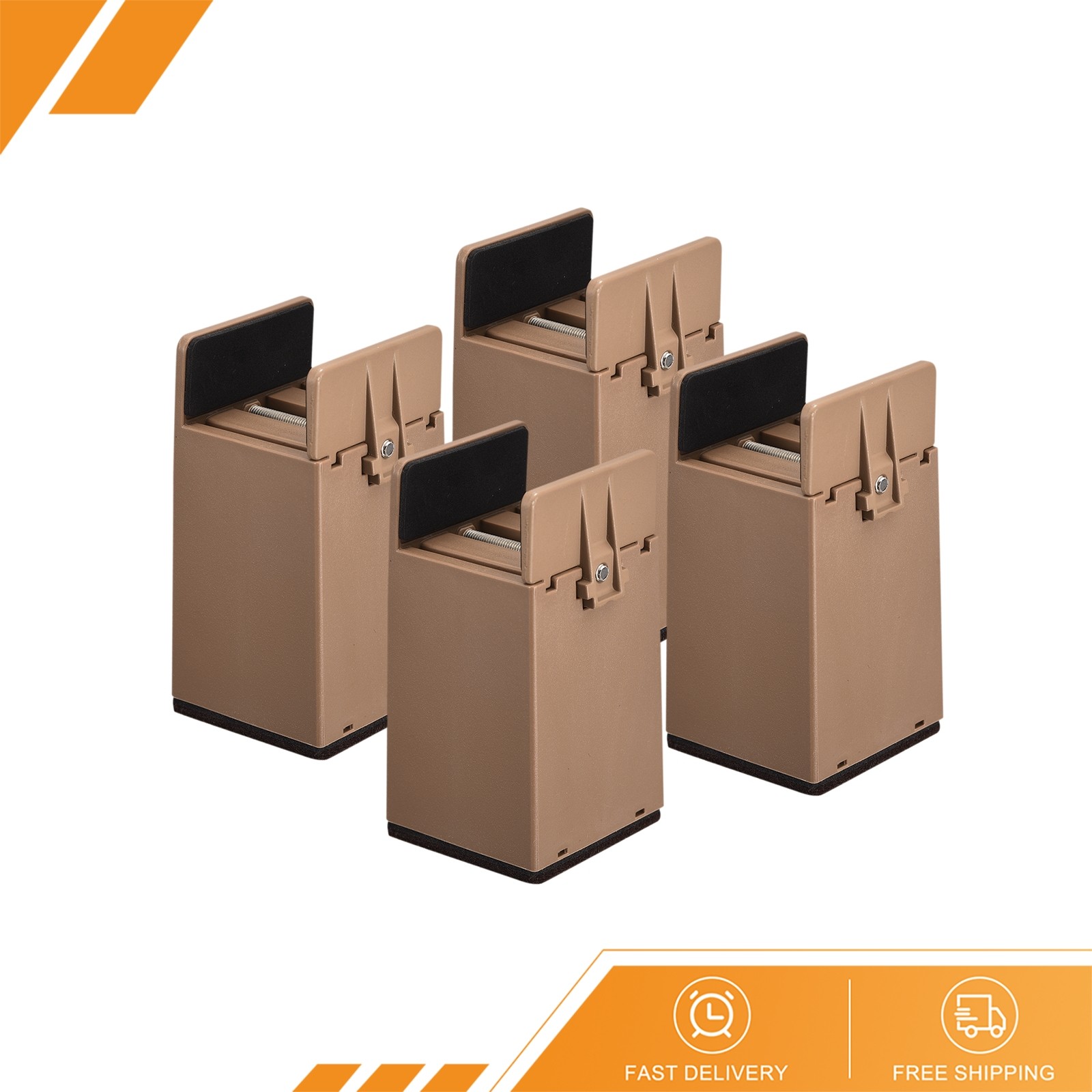 4Pcs - 4" Bed Risers Furniture Risers for Furniture Thickness 0.39"-1.96" Brown