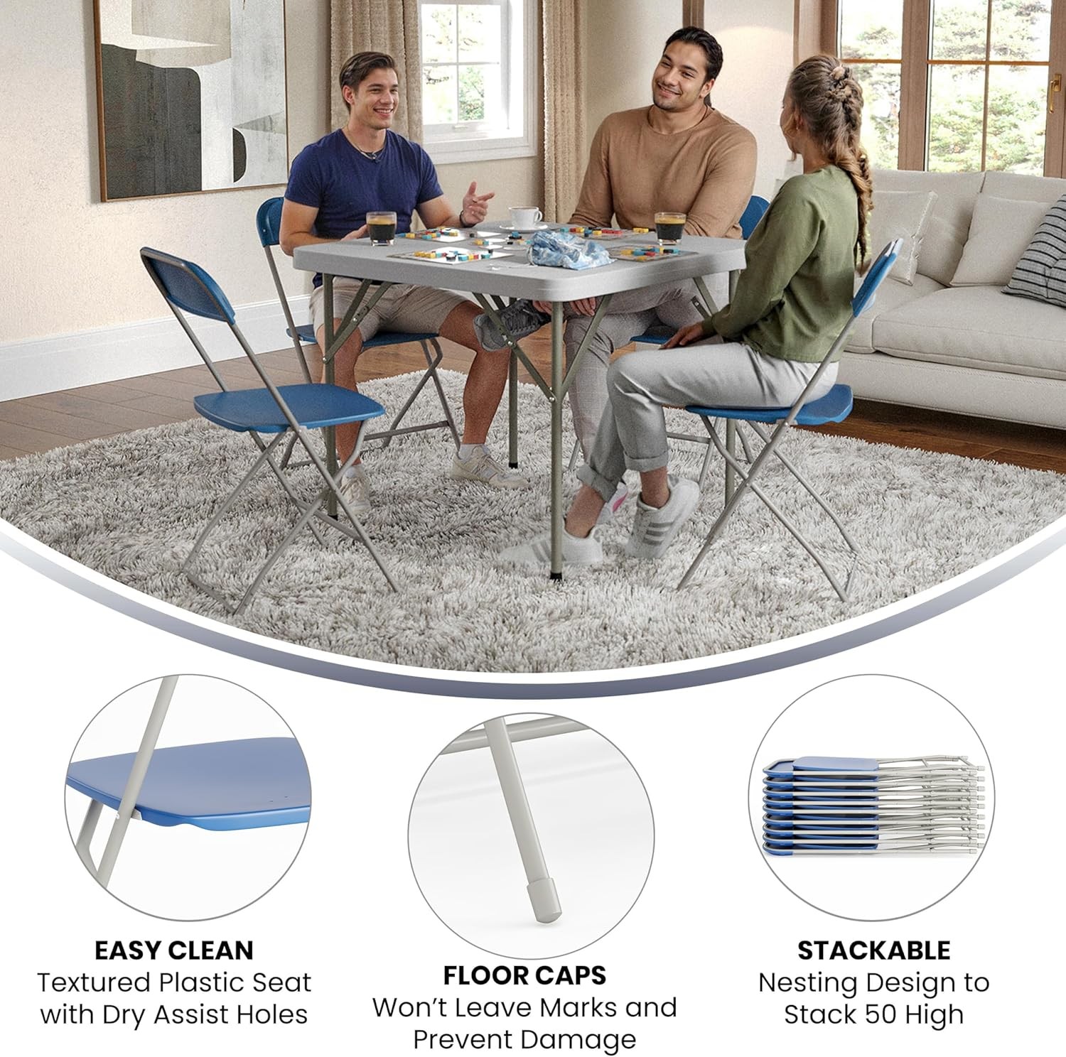 Hercules Series Plastic Folding Chair - Blue - 6 Pack 650LB Weight Capacity C...