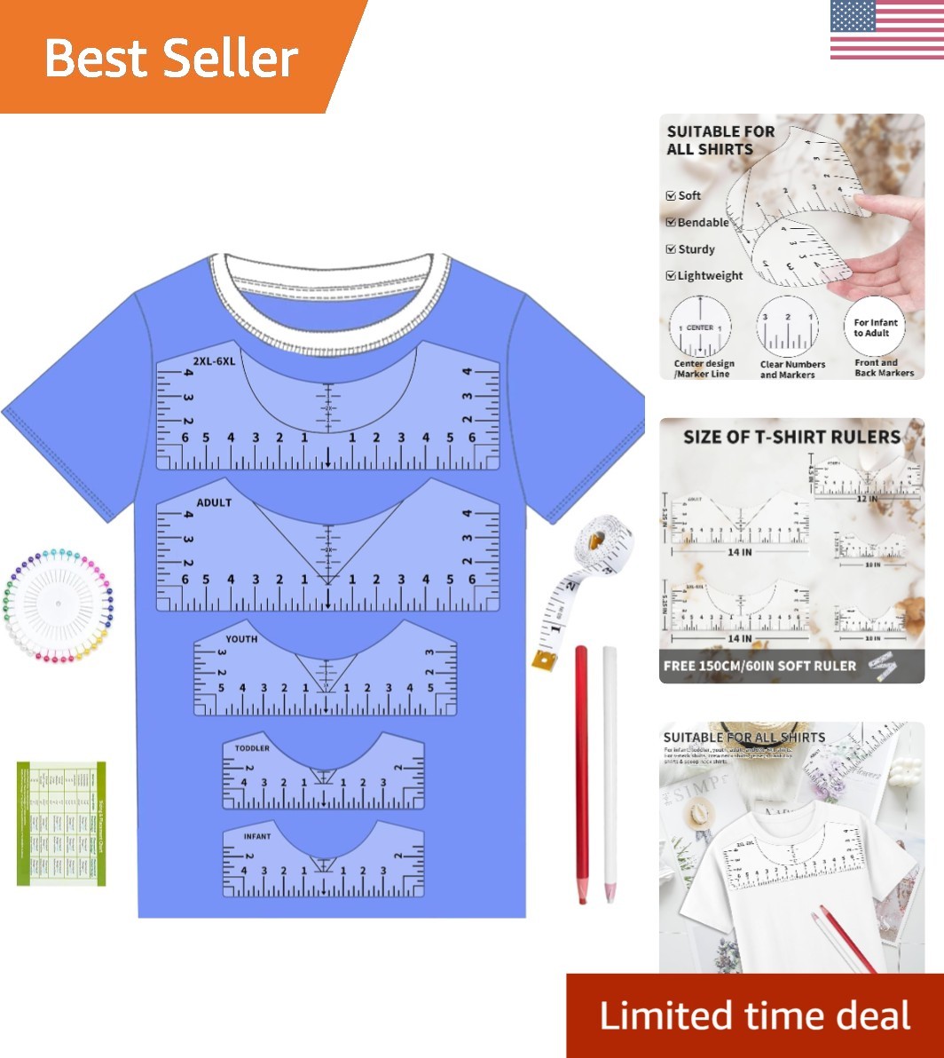 Versatile 5-Piece T-Shirt Ruler Set for DIY Vinyl Alignment & Crafting Projects