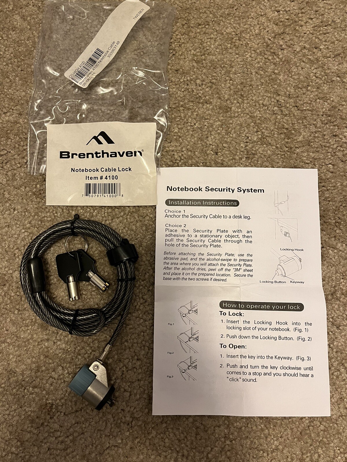 NEW Brenthaven Notebook Laptop Cable Lock Security System + 2 Keys. SHIPS FREE!