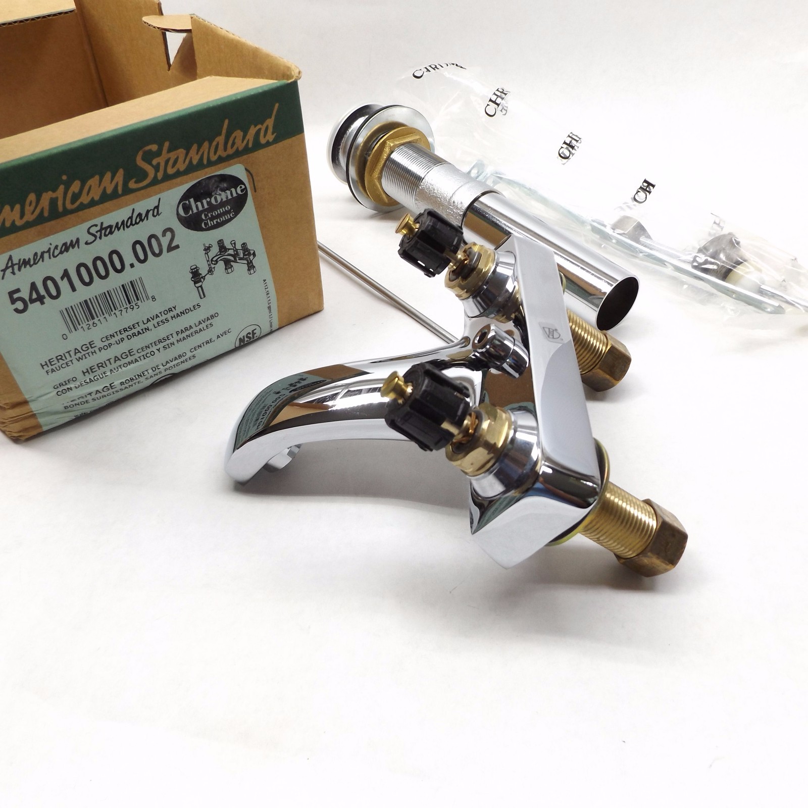 American Standard 5401000.002 Centerset Faucet w/ Pop-Up Drain Less Handles