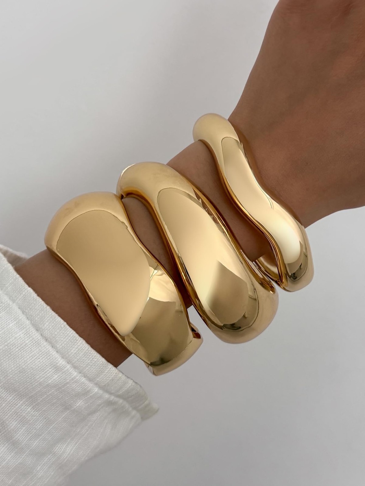 Chunky Gold Bangles Bracelets for Women Trendy Stack Statement Bangle Irregul...