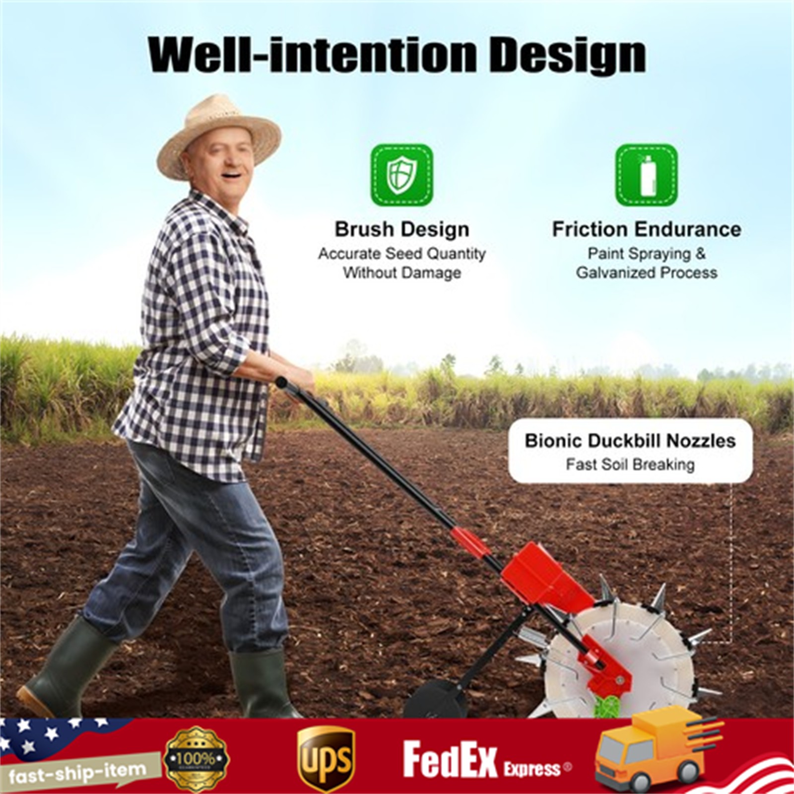 Hand Push Roller Seeder Corn Soybean Fertilizer Machine Manual Planter 3.5-7.8cm