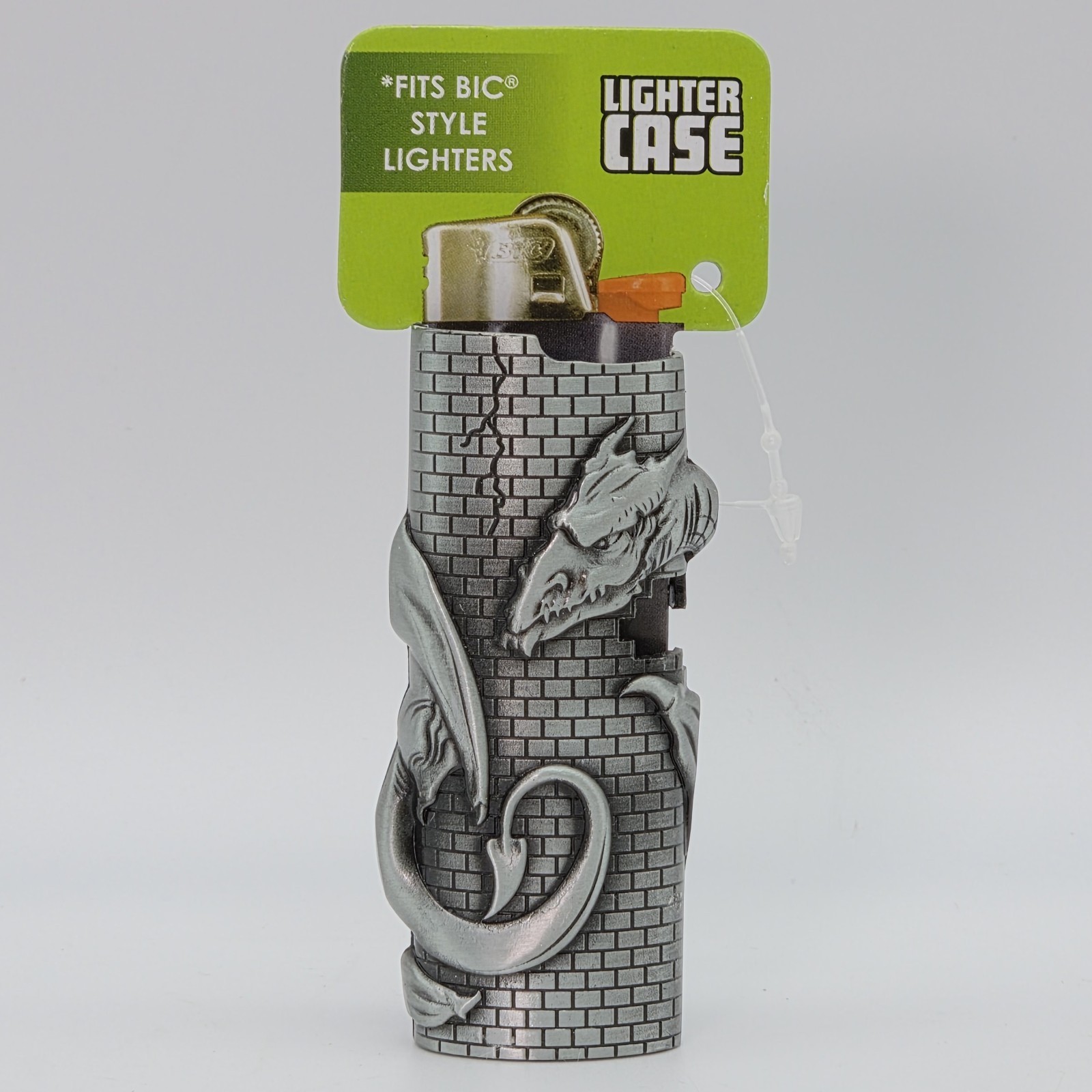 Smokezilla Pewter Lighter Case Cover Mystic Dragon Castle for Bic Style Lighters