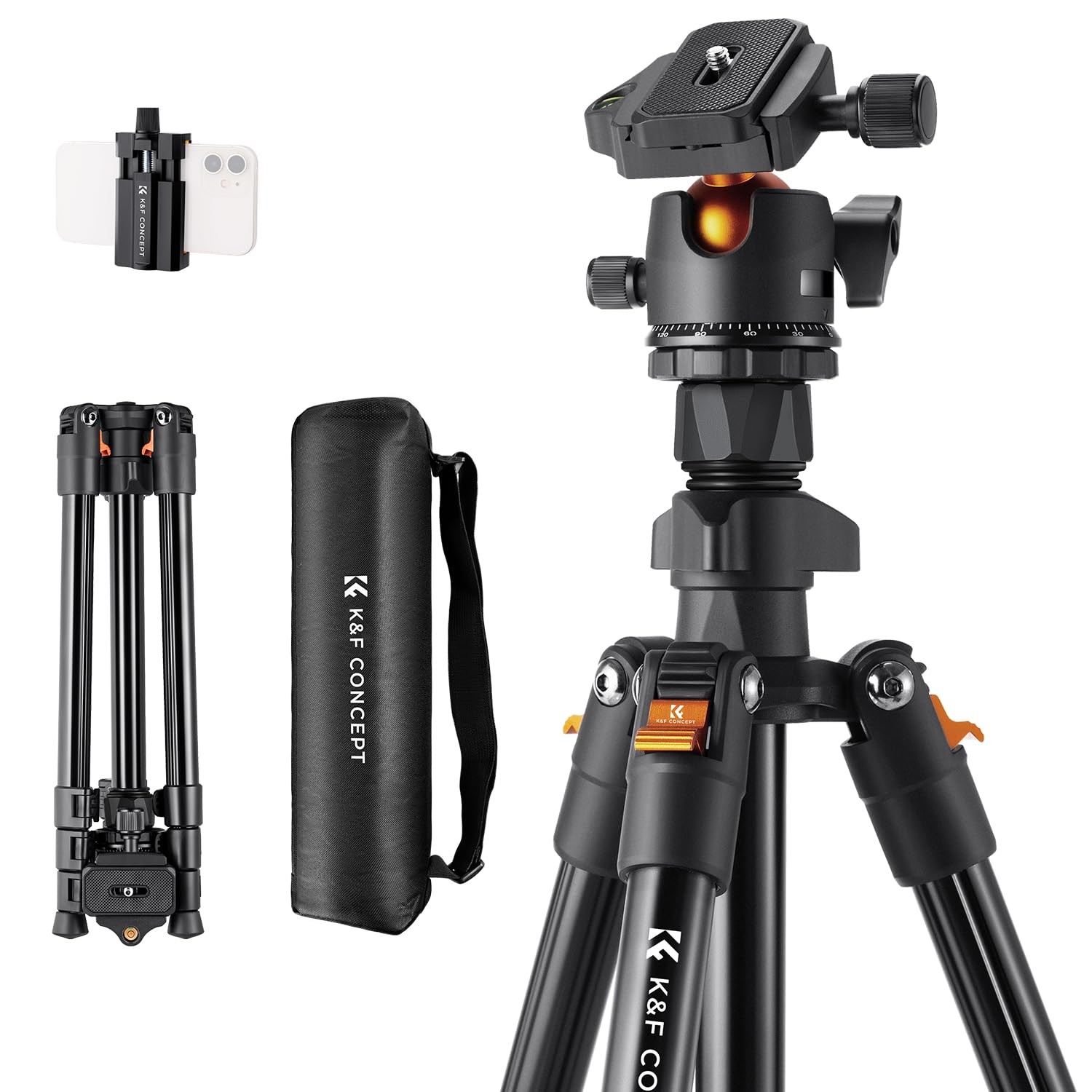 64 inch/163 cm Camera Tripod,Lightweight Travel Outdoor DSLR Tripods with 360...