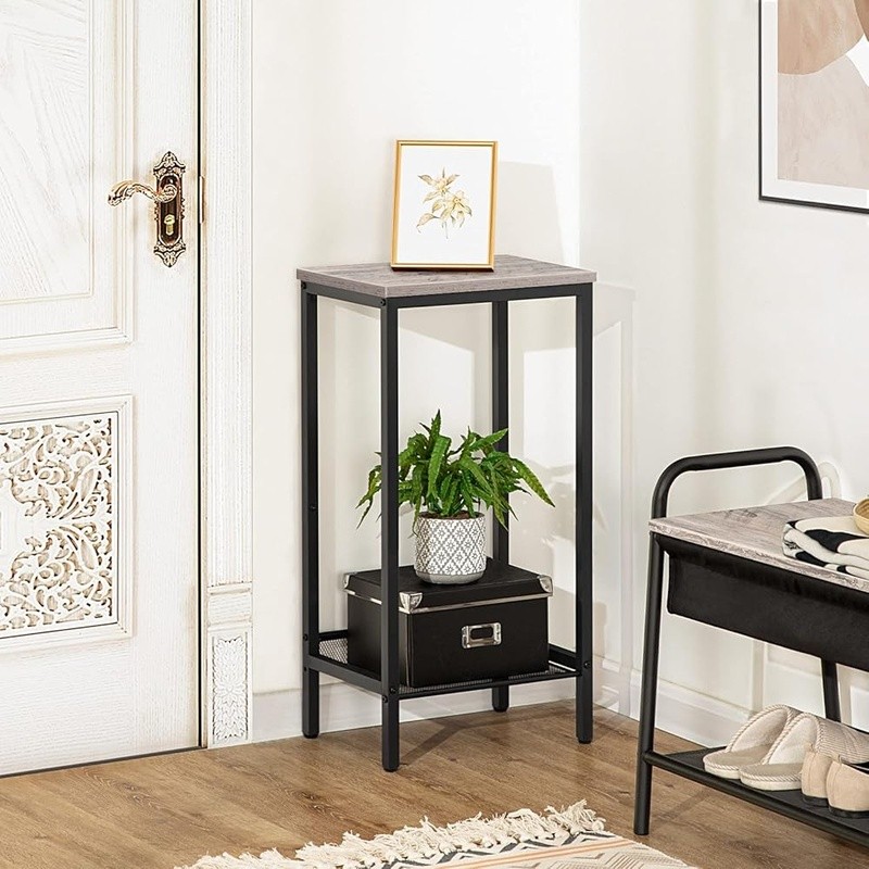 Tall Side Table Adjustable Height Rustic Industrial Nightstand Entryway Storage