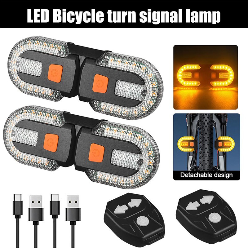 2-Pack Bike Turn Signals Light Front and Rear USB Rechargeable W/ Remote Control