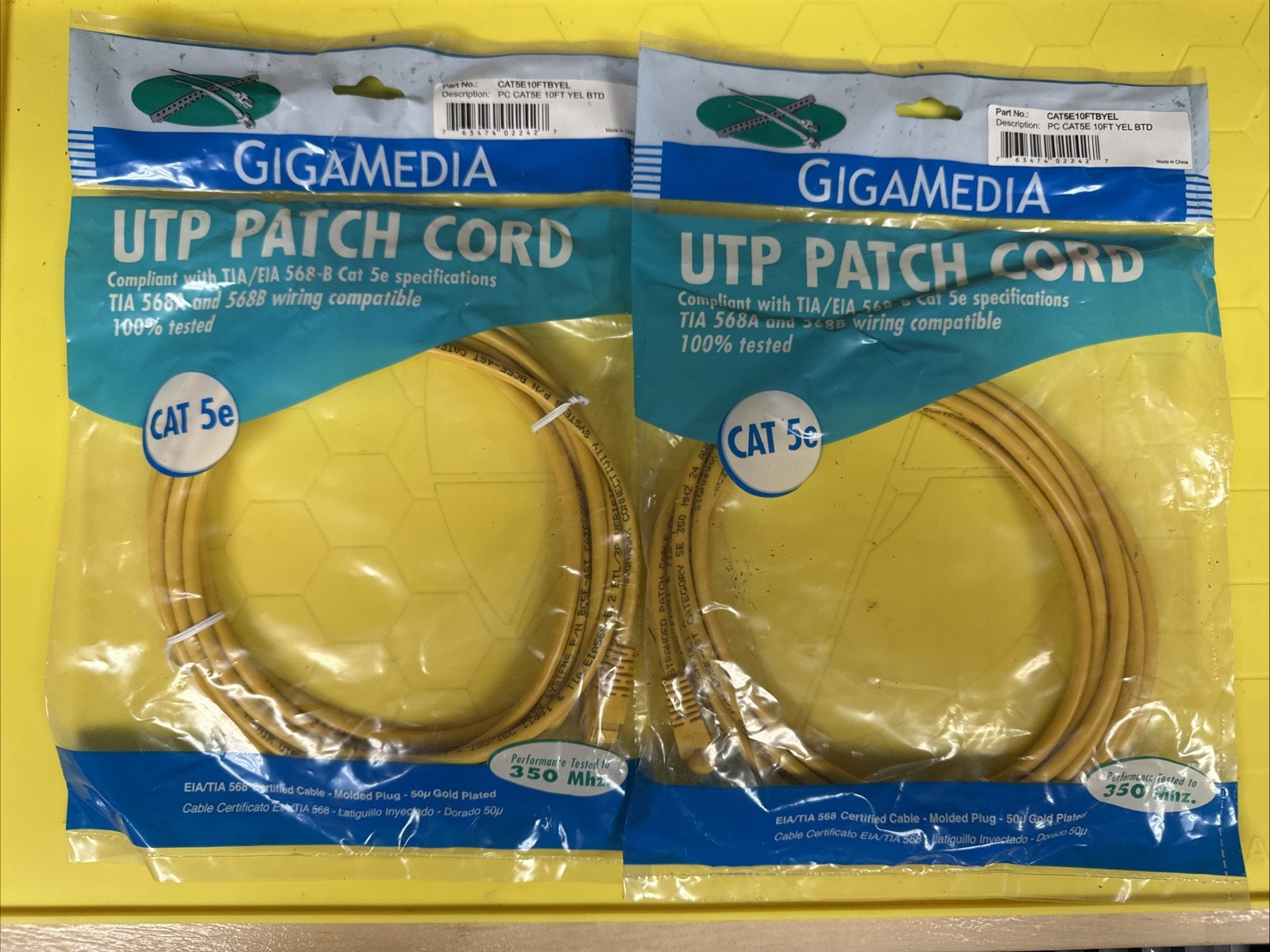 GIGAMEDIA CAT5e UTP PATCH CORD 10FT - YELLOW