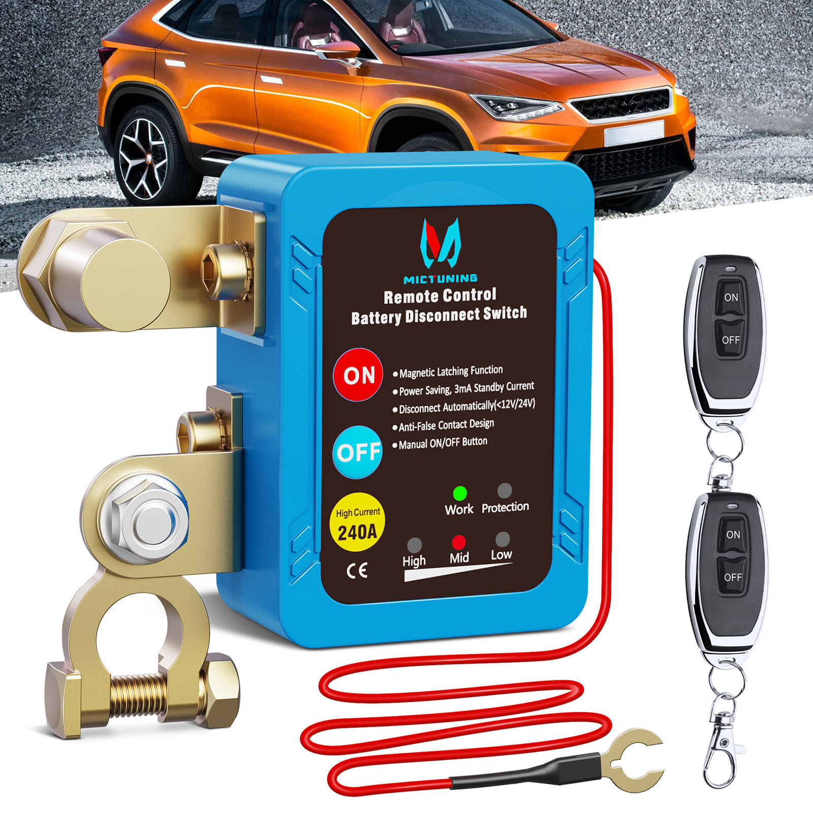 MICTUNING 12V 240A Remote Battery Disconnect Kill Switch Automatic LED Indicator