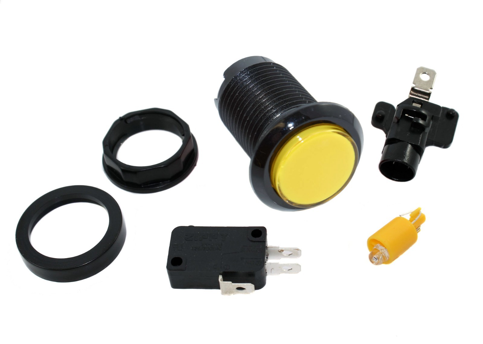 Yellow LED Arcade Pushbutton with Black Bezel